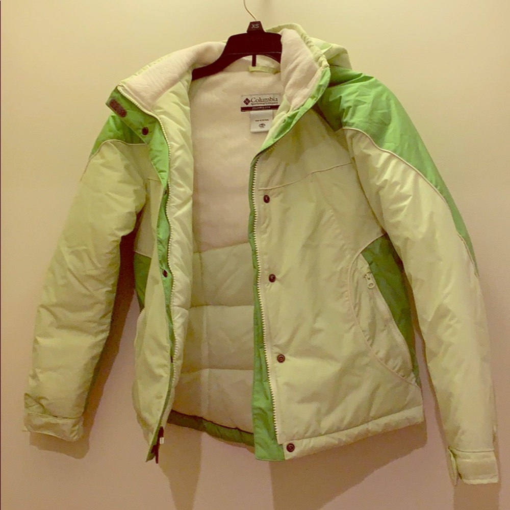 Columbia Girls Winter‎ Puffer Jacket Green Fleece Lined Hooded Size 10/12